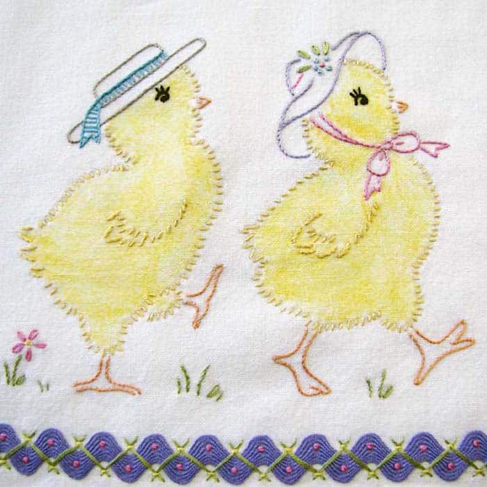 Embroidery Iron-On Transfers, Vintage-Styled Baby Chicks (CHICK TOWELS)