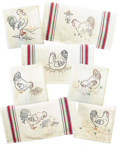 Embroidery Iron-On Transfers, Vintage-Styled Rise & Shine Chickens