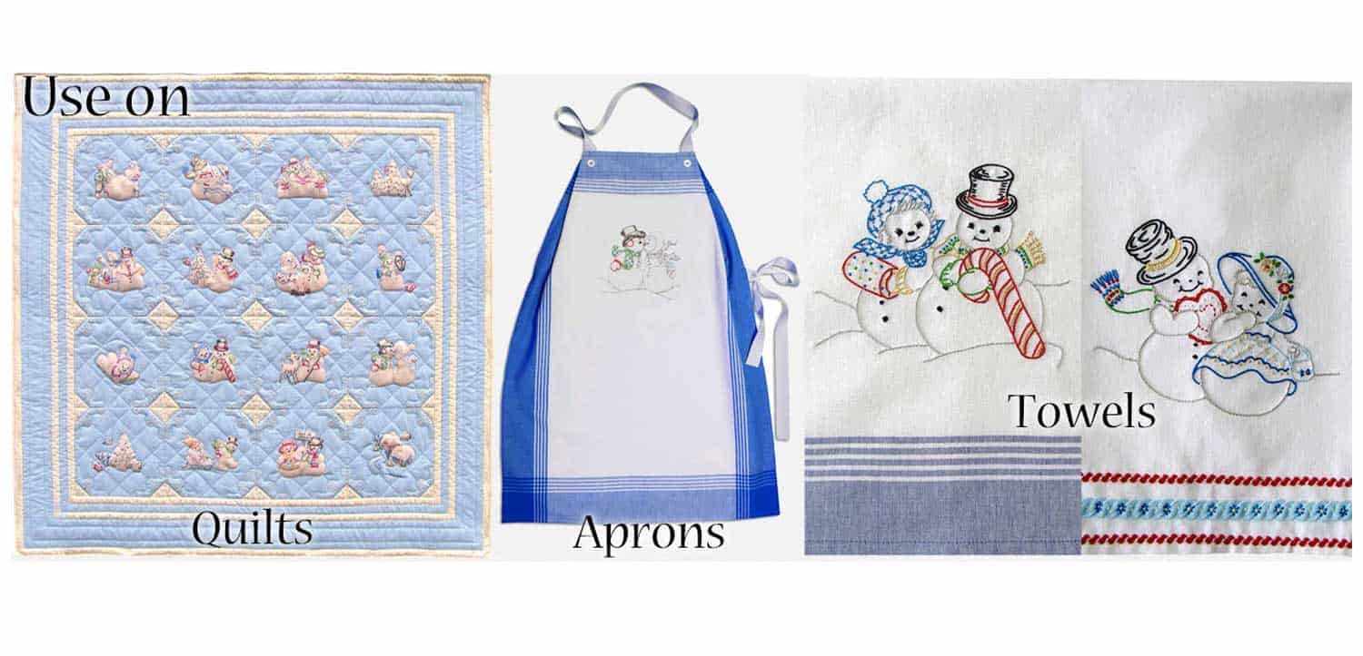 Embroidery Iron-On Transfers, Vintage-Styled Snowman Wonderland