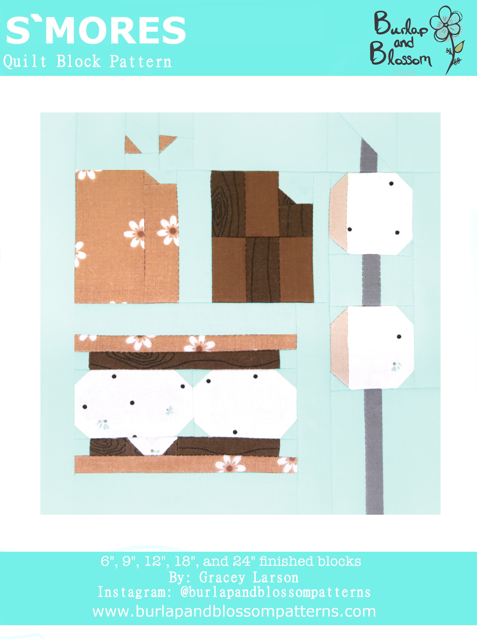 Pattern, S'Mores Quilt Block by Burlap and Blossom (digital download)