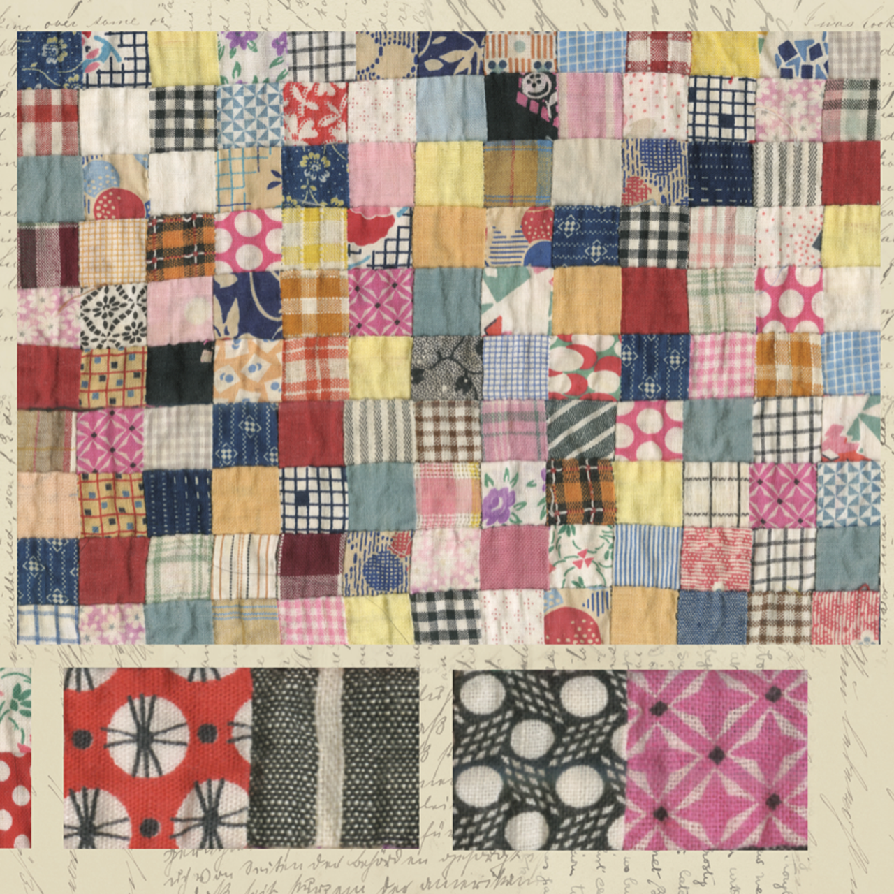 Fabric, Treasured Threadz Quilt Block Panel - Postage Stamp
