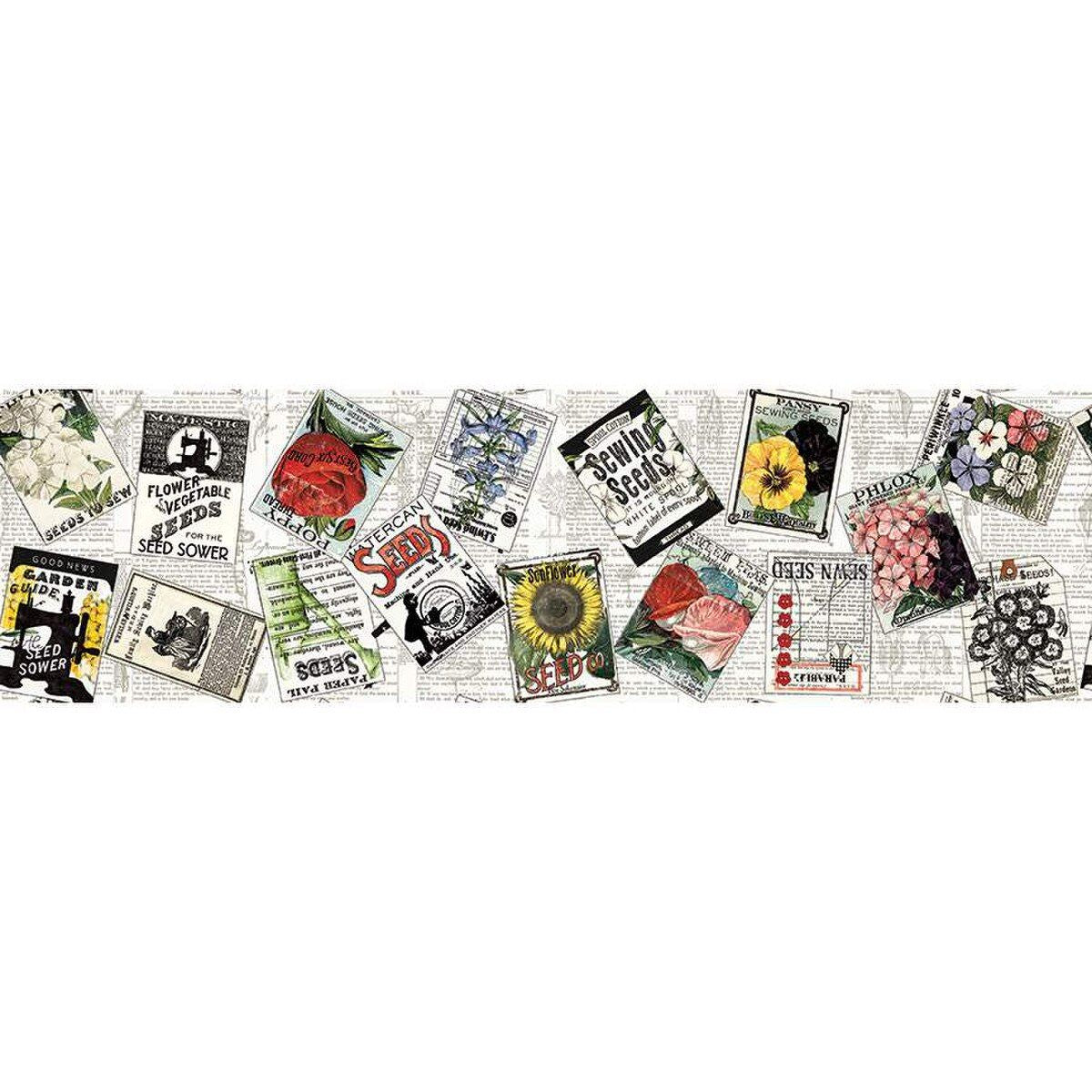 Fabric, Sewing Seeds III - Seed Packs Toss WHITE (by the yard)
