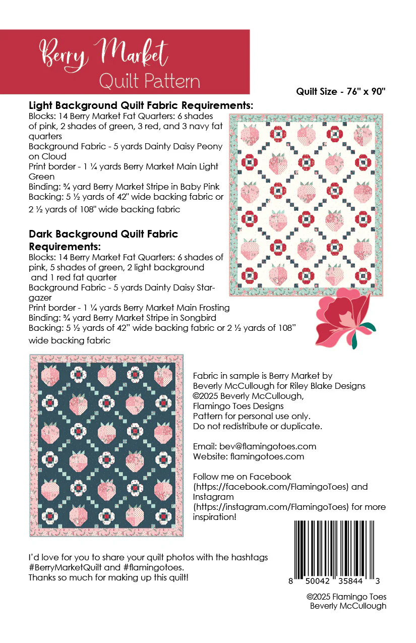 PATTERN, Berry Market Quilt by Beverly McCullough of Flamingo Toes