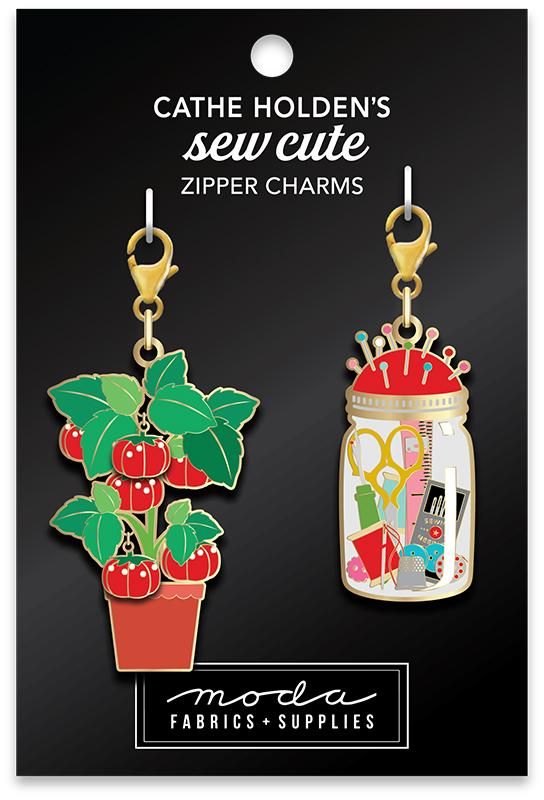 Enamel Charm Zipper Pull - PLANT & SEWING JAR by Cathe Holden
