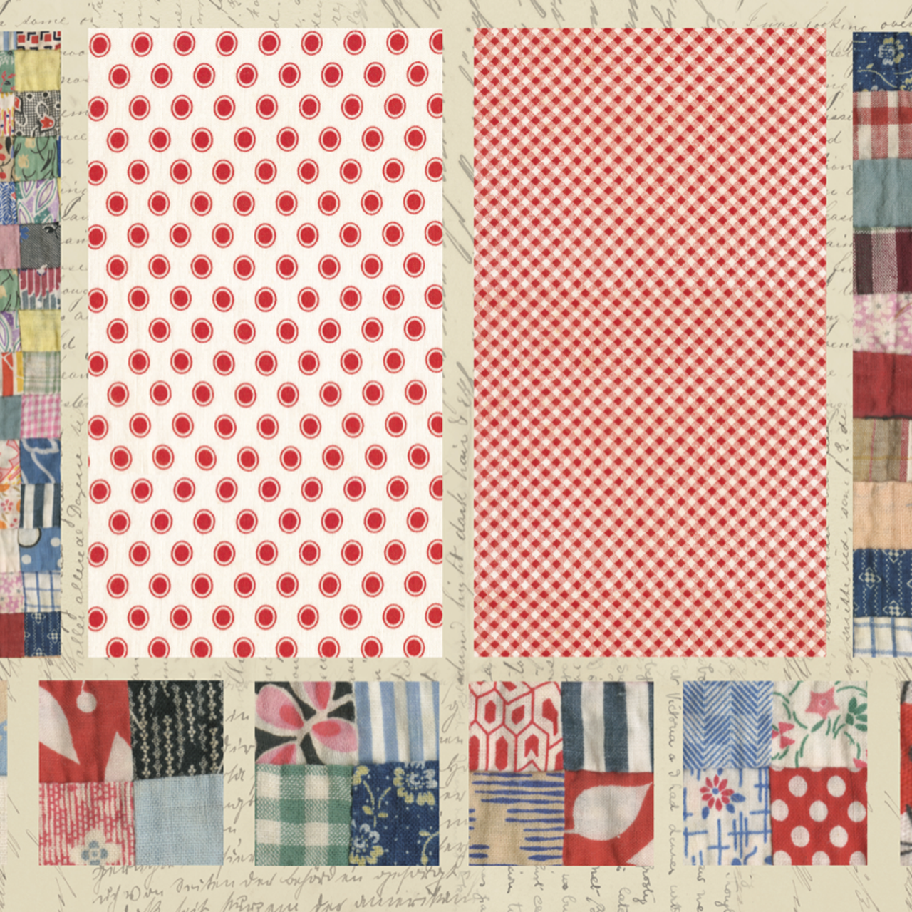 Fabric, Treasured Threadz Quilt Block Panel - Postage Stamp