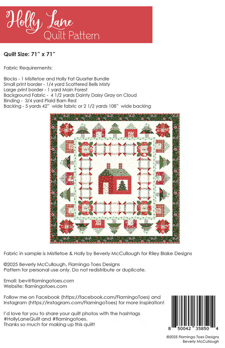 PATTERN, HOLLY LANE Quilt by Beverly McCullough