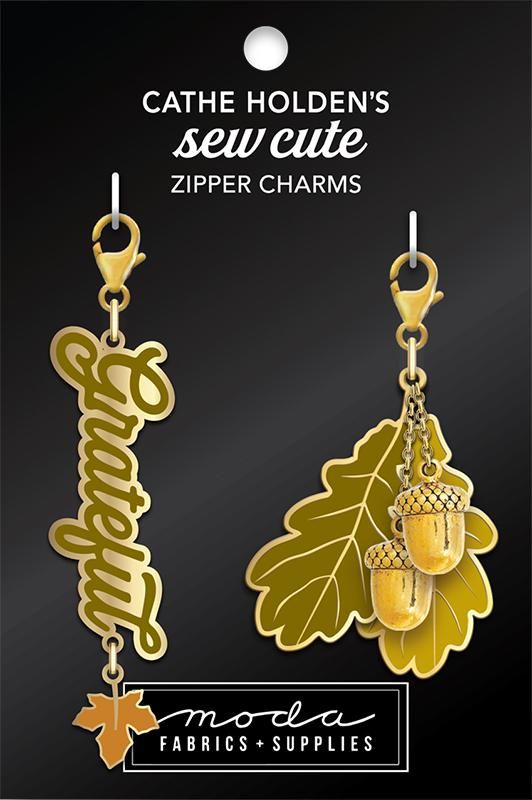 Enamel Charm Zipper Pull - GRATEFUL & OAK LEAF by Cathe Holden