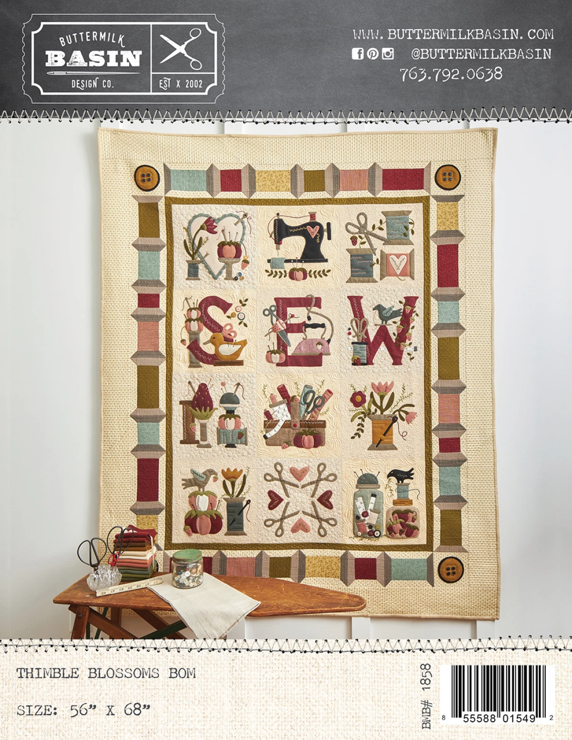 PATTERN, Thimble Blossoms Applique Quilt by Buttermilk Basin