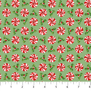 Fabric, Peppermint Candy PEPPERMINTS GREEN by Northcott (by the yard)
