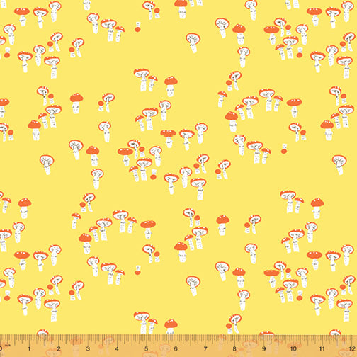 Fabric, Far Far Away 3 by Heather Ross MUSHROOMS YELLOW (by the yard)