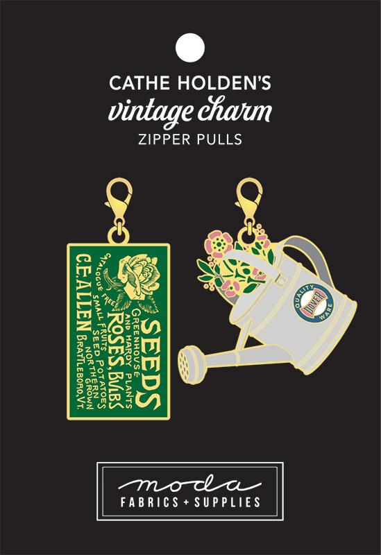 Enamel Charm Zipper Pull - SEED PACKET & WATERING CAN by Cathe Holden