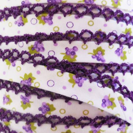 LACE BIAS TAPE, DARK PURPLE GRAPES Double Fold Crochet Edge (by the yard)