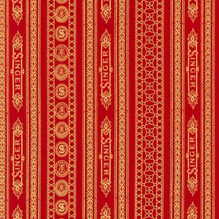 Fabric, Singer Featherweight Sewing Machines - Decals, Singer Gold on RED (Discontinued)