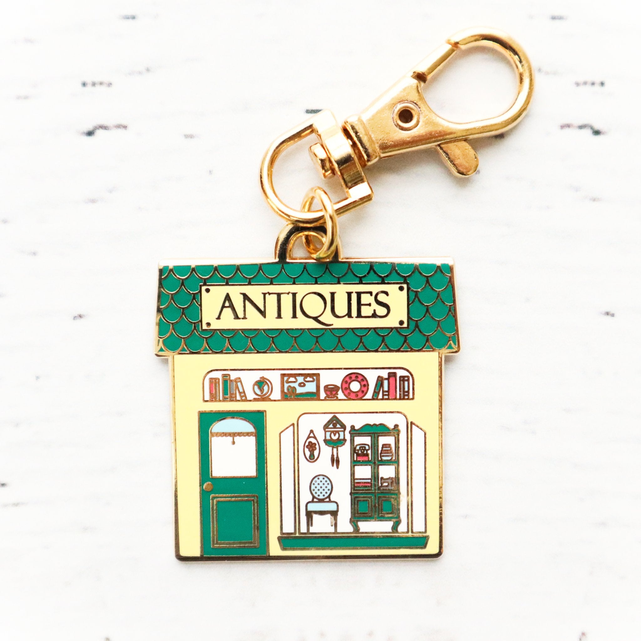 Keyring & Keychain Enamel Charm, ANTIQUE SHOP by Flamingo Toes