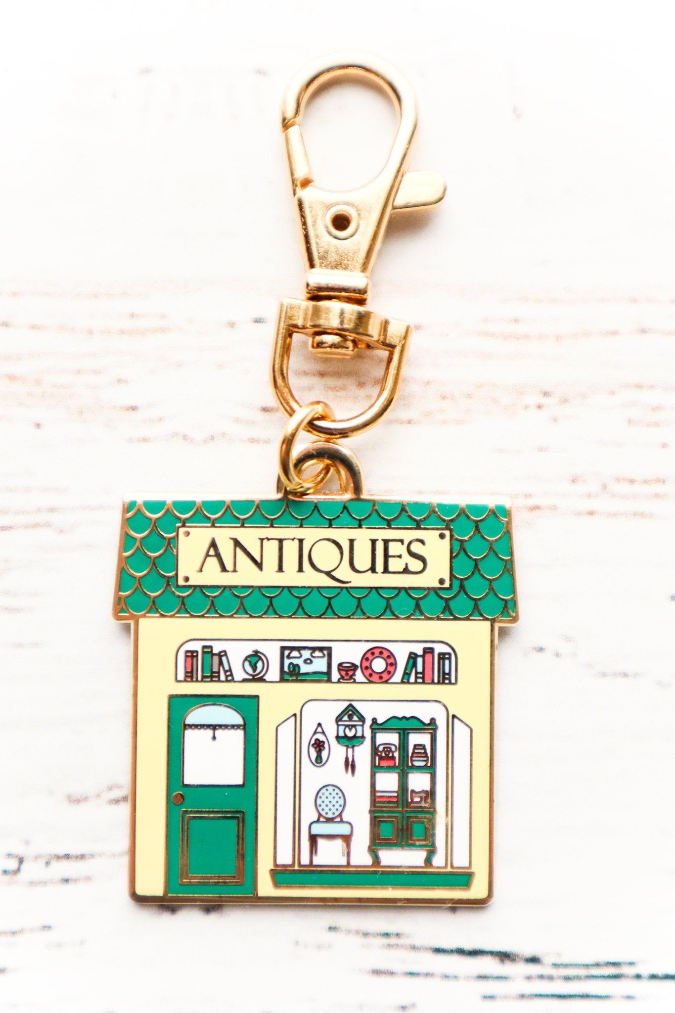 Keyring & Keychain Enamel Charm, ANTIQUE SHOP by Flamingo Toes