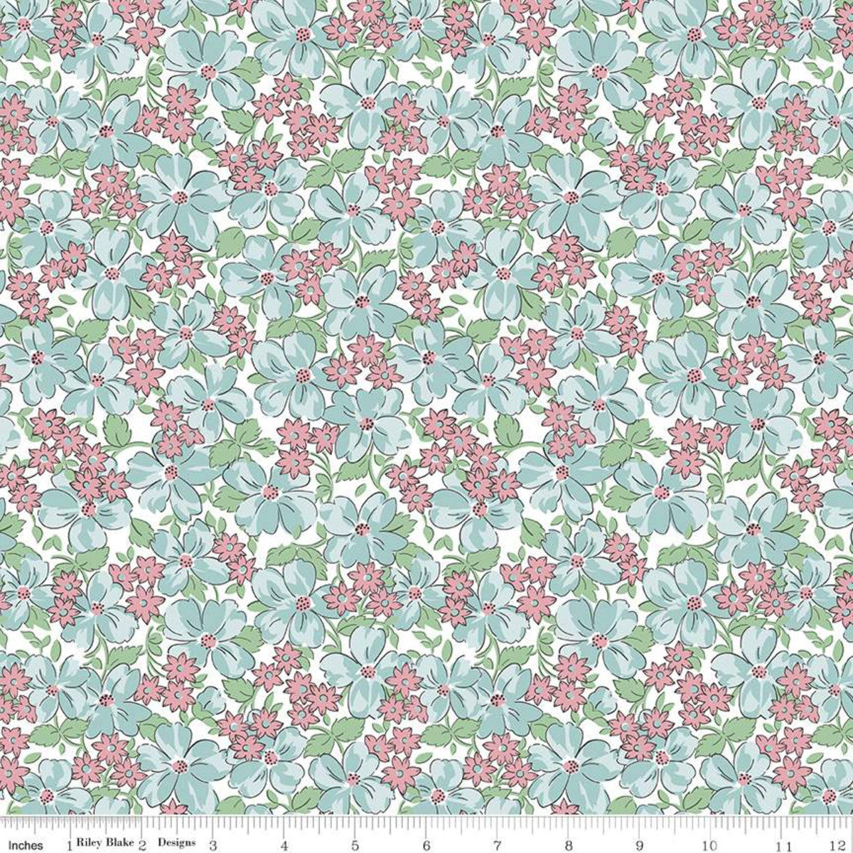 Fabric, Easter Parade by Lindsay Wilkes - FLOWERS AQUA (by the yard)