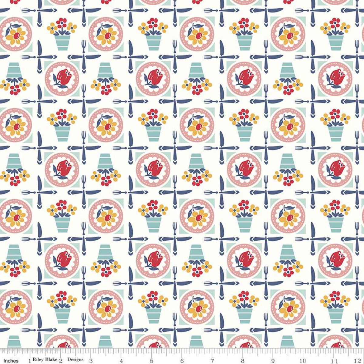 Fabric, Cook Book by Lori Holt LUNCHEON CORAL (by the yard)