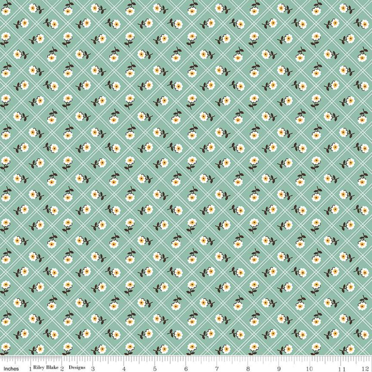 Fabric, Prairie by Lori Holt ROSE HEIRLOOM SEA GLASS (by the yard)