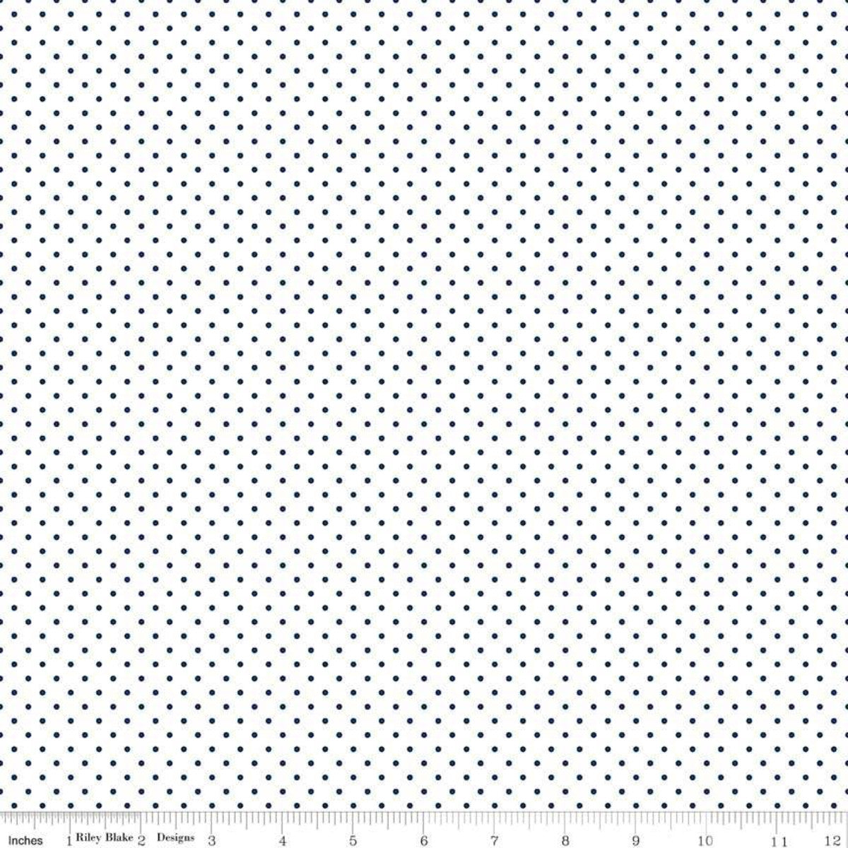 Fabric, SWISS DOT NAVY ON WHITE BASIC by Riley Blake (by the yard)