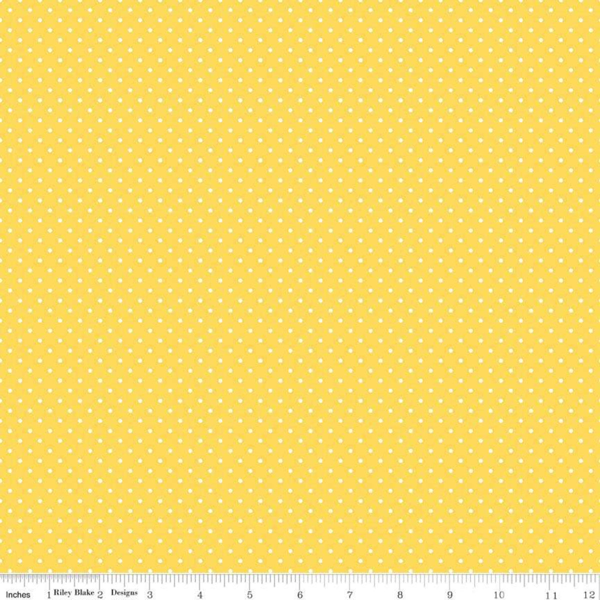 Fabric, SWISS DOT WHITE ON YELLOW BASIC by Riley Blake (by the yard)