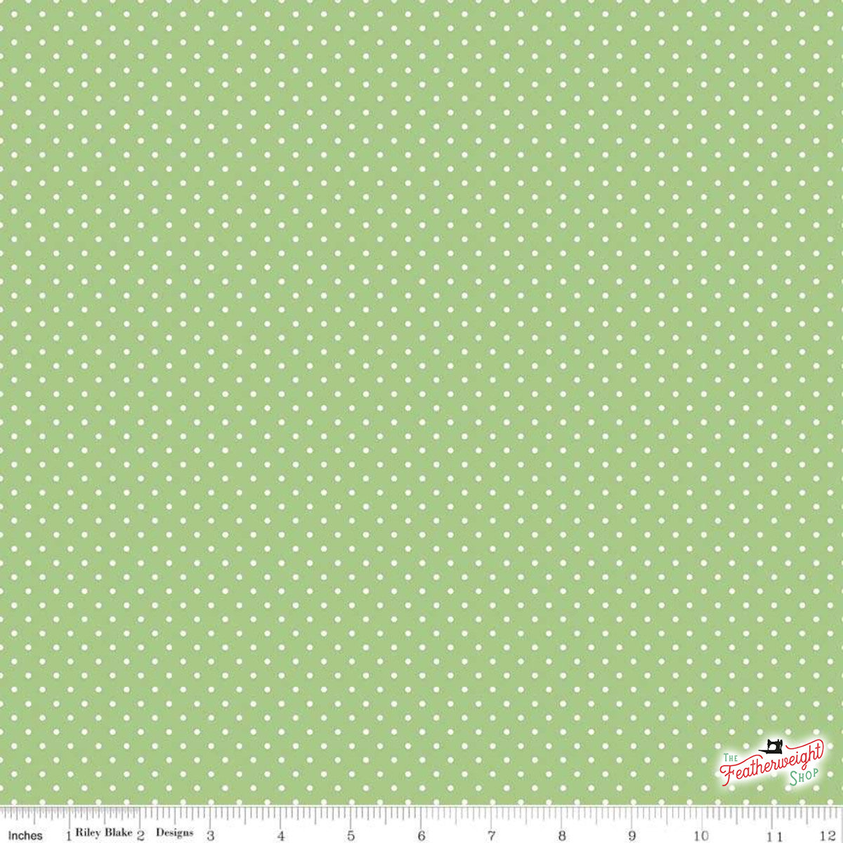 Fabric, SWISS DOT WHITE ON GREEN BASIC by Riley Blake (by the yard)