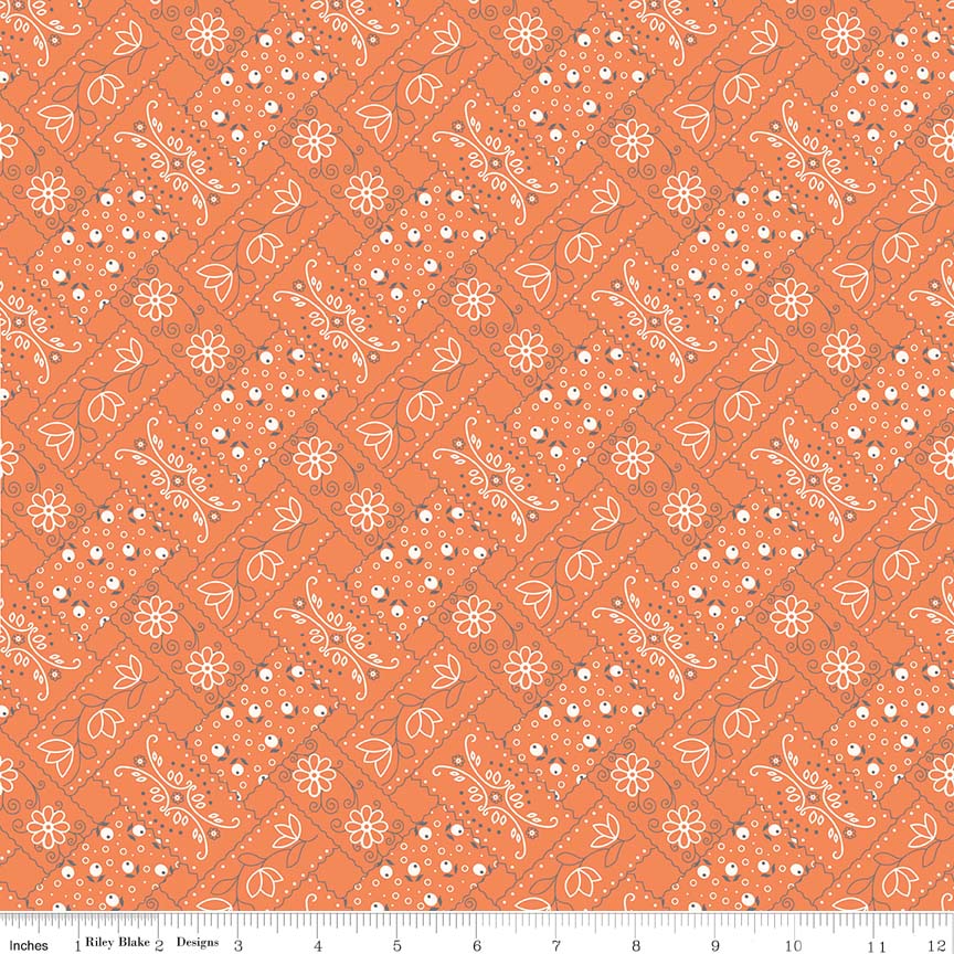 Fabric, Farm Girl Vintage by Lori Holt BANDANA ORANGE (by the yard)