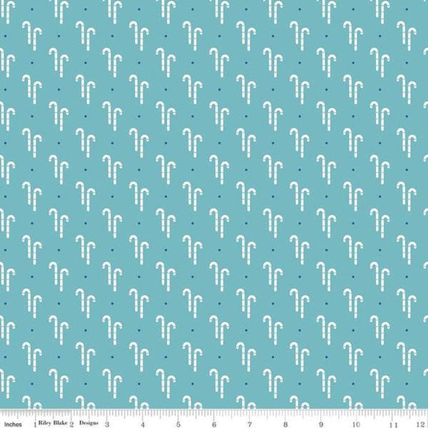 Fabric, COZY Christmas by Lori Holt of Bee in My Bonnet - Candy Cane, Blue (by the yard)