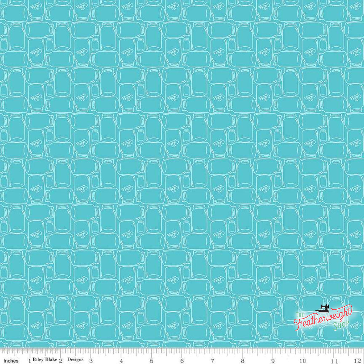 Fabric, Farm Girl Vintage Companion Prints by Lori Holt - CANNING JARS PEACOCK (by the yard)