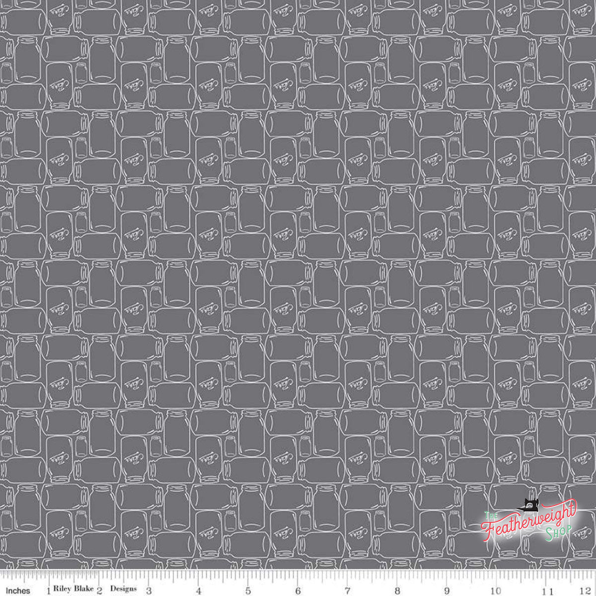 Fabric, Farm Girl Vintage Companion Prints by Lori Holt - CANNING JARS STEEL (by the yard)