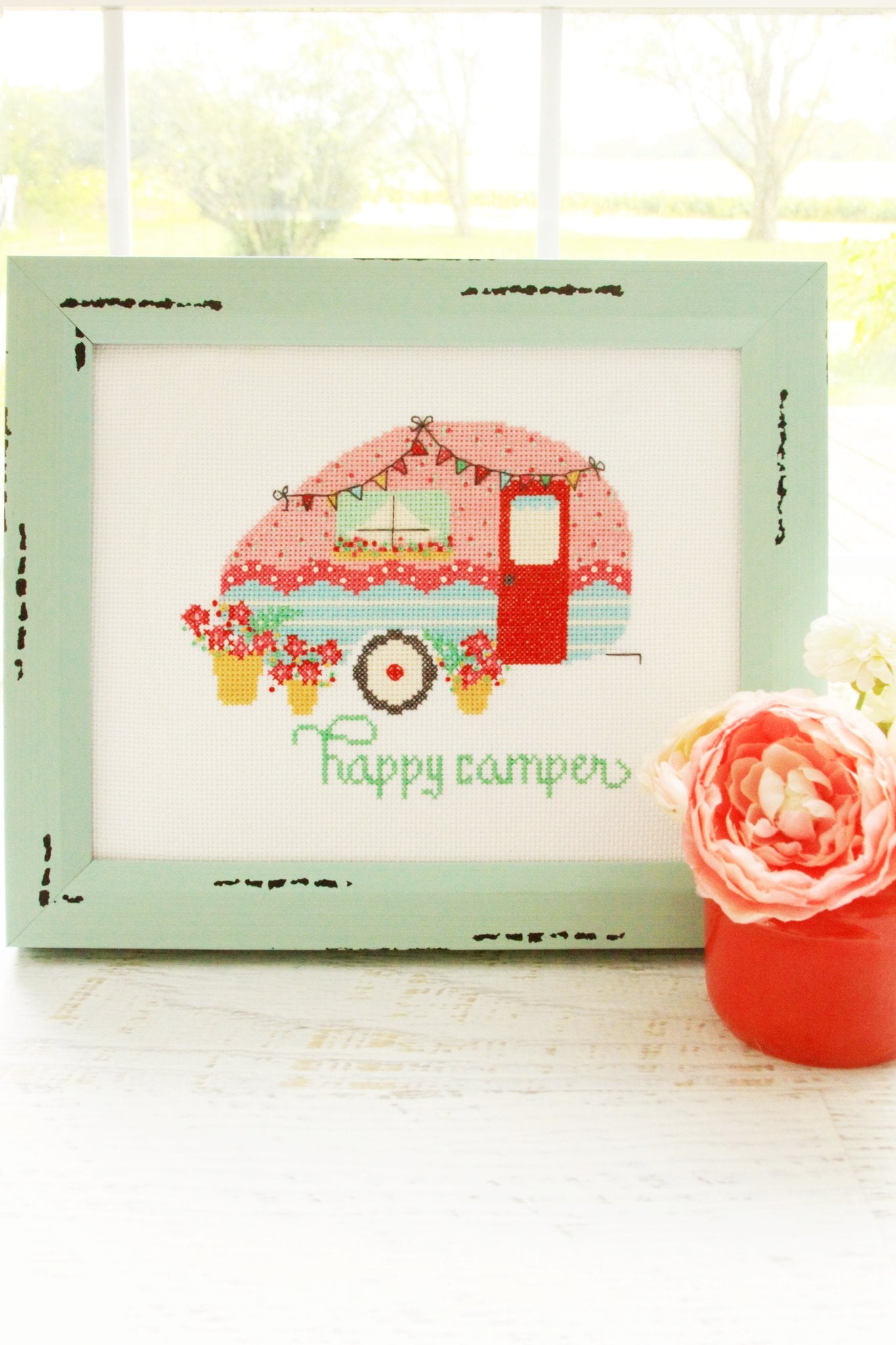 happy camper cross stitch pattern
