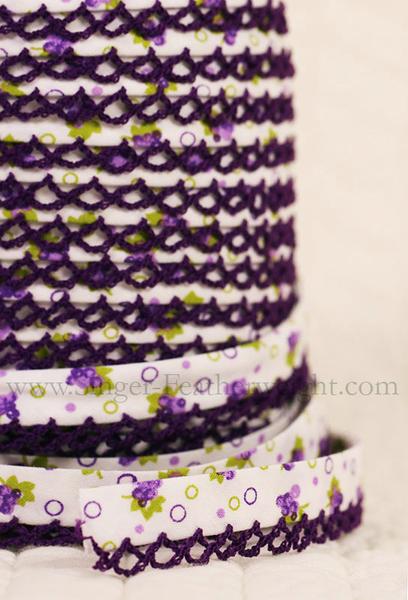 LACE BIAS TAPE, DARK PURPLE GRAPES Double Fold Crochet Edge (by the yard)