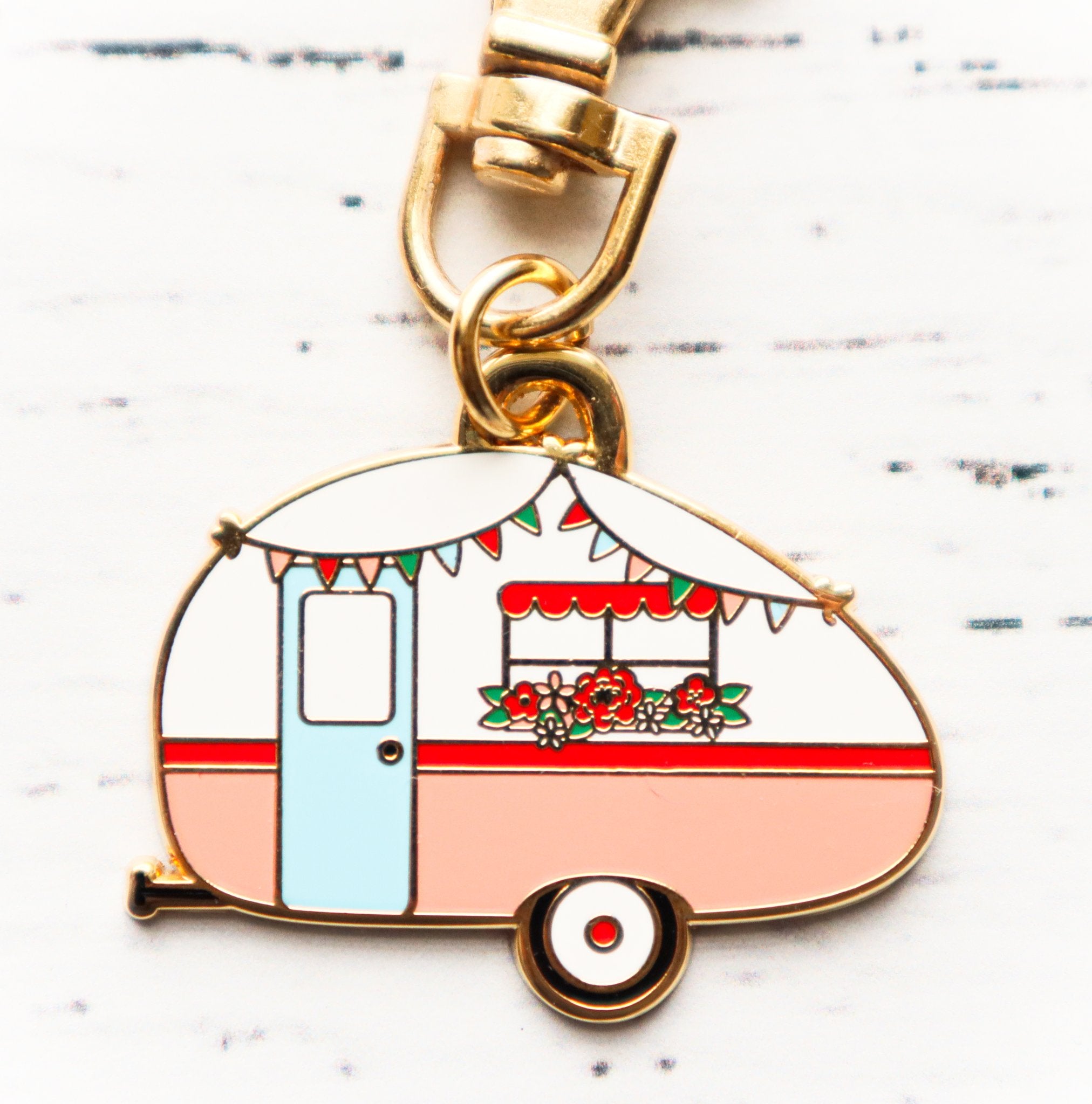 Keyring & Keychain Enamel Charm, RETRO CAMPER by Flamingo Toes