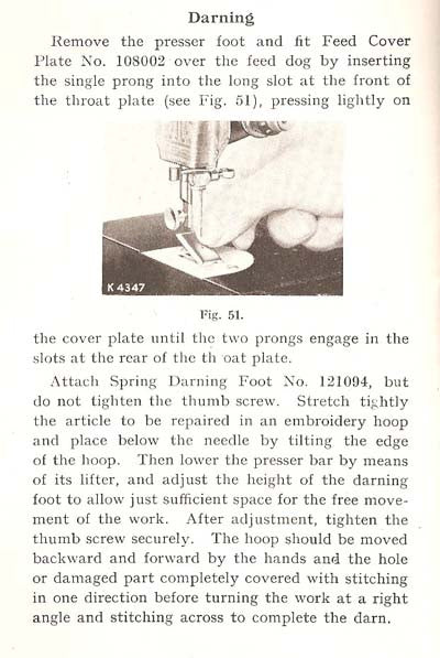 directions on using the feed dog cover plate