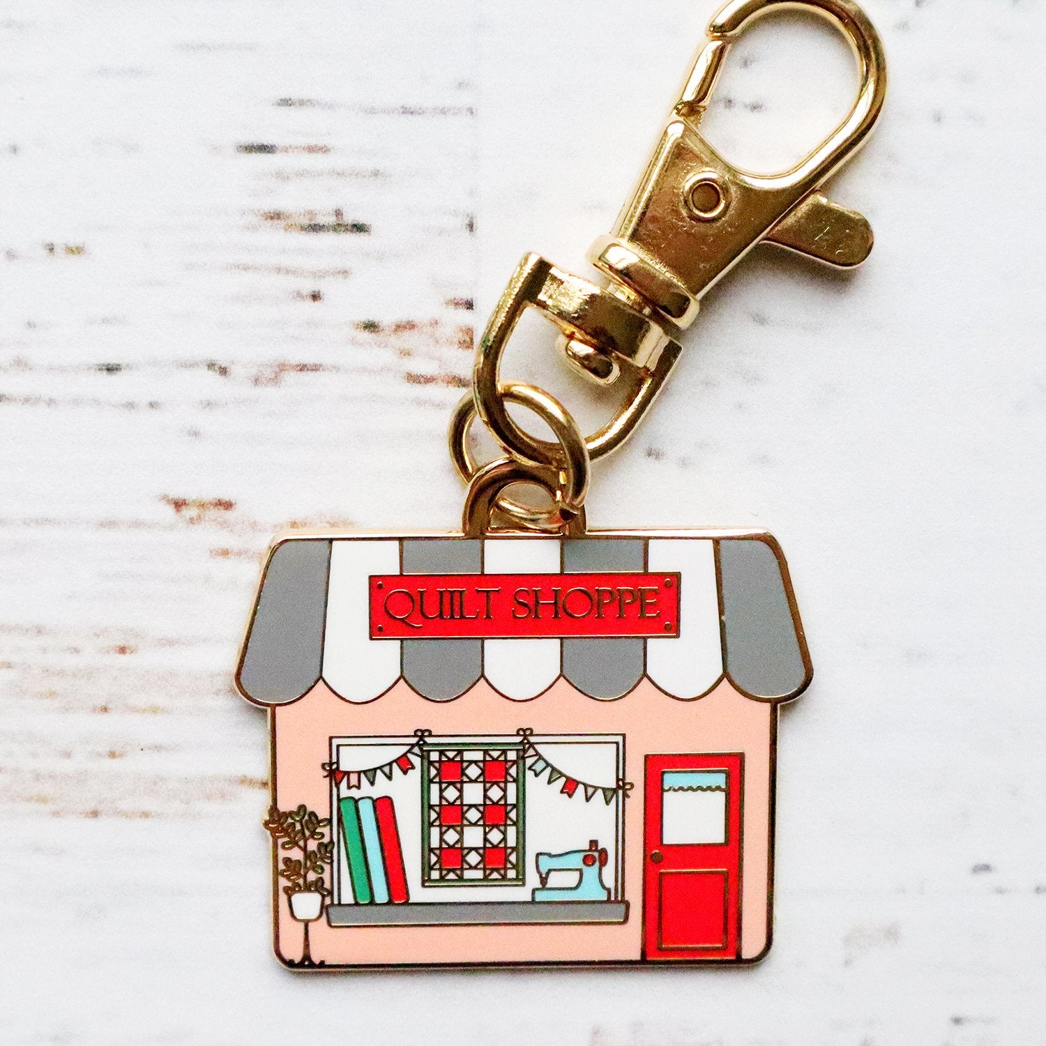 Keyring & Keychain Enamel Charm, QUILT SHOPPE by Flamingo Toes