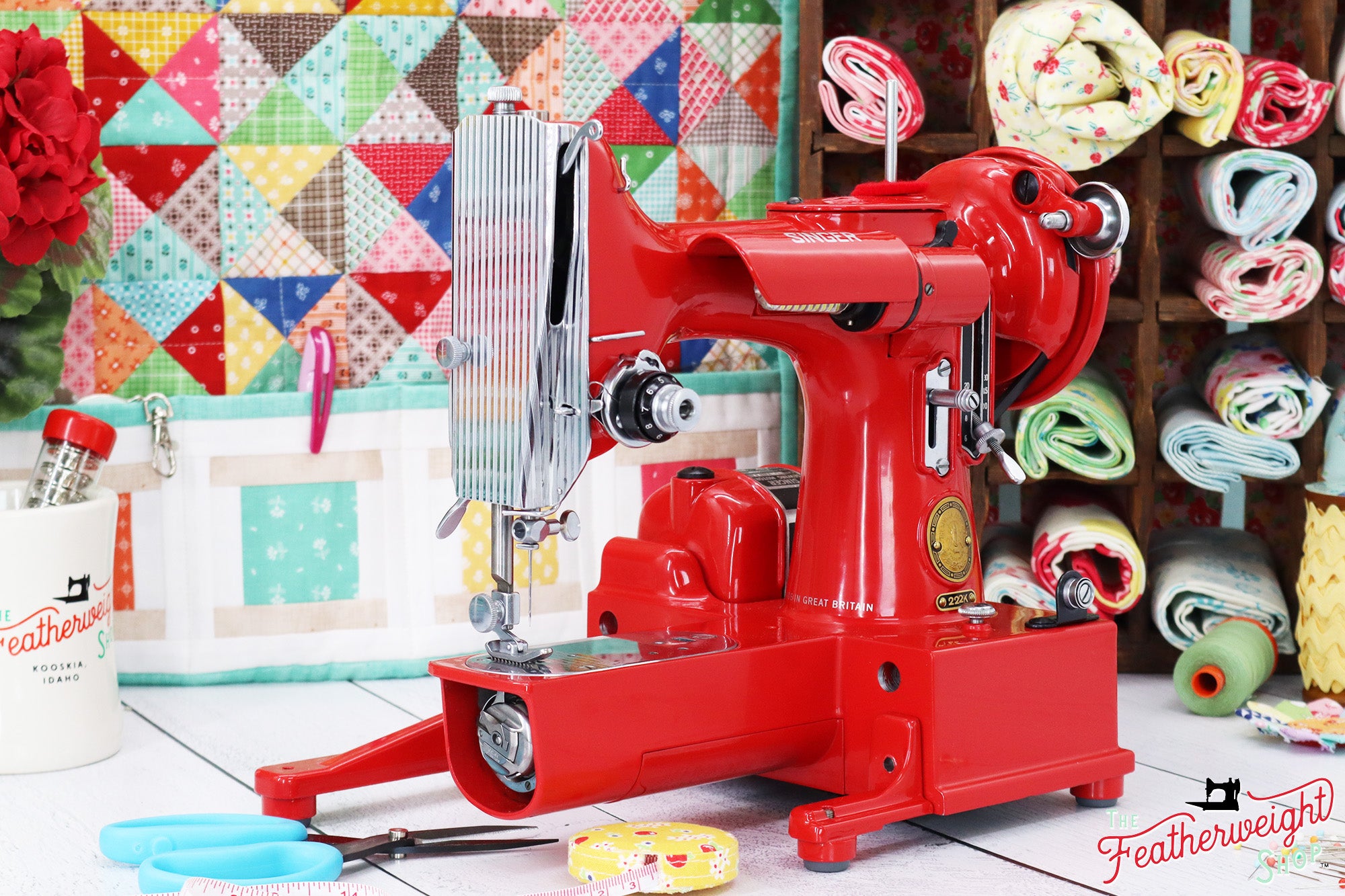 Singer Featherweight 222K EJ225***, 1953 - Fully Restored in Happy Red - 656th 222 Produced!