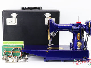 Load image into Gallery viewer, Singer Featherweight 222K EJ6185** - Fully Restored in Royal Cobalt Blue - Gold Plated!