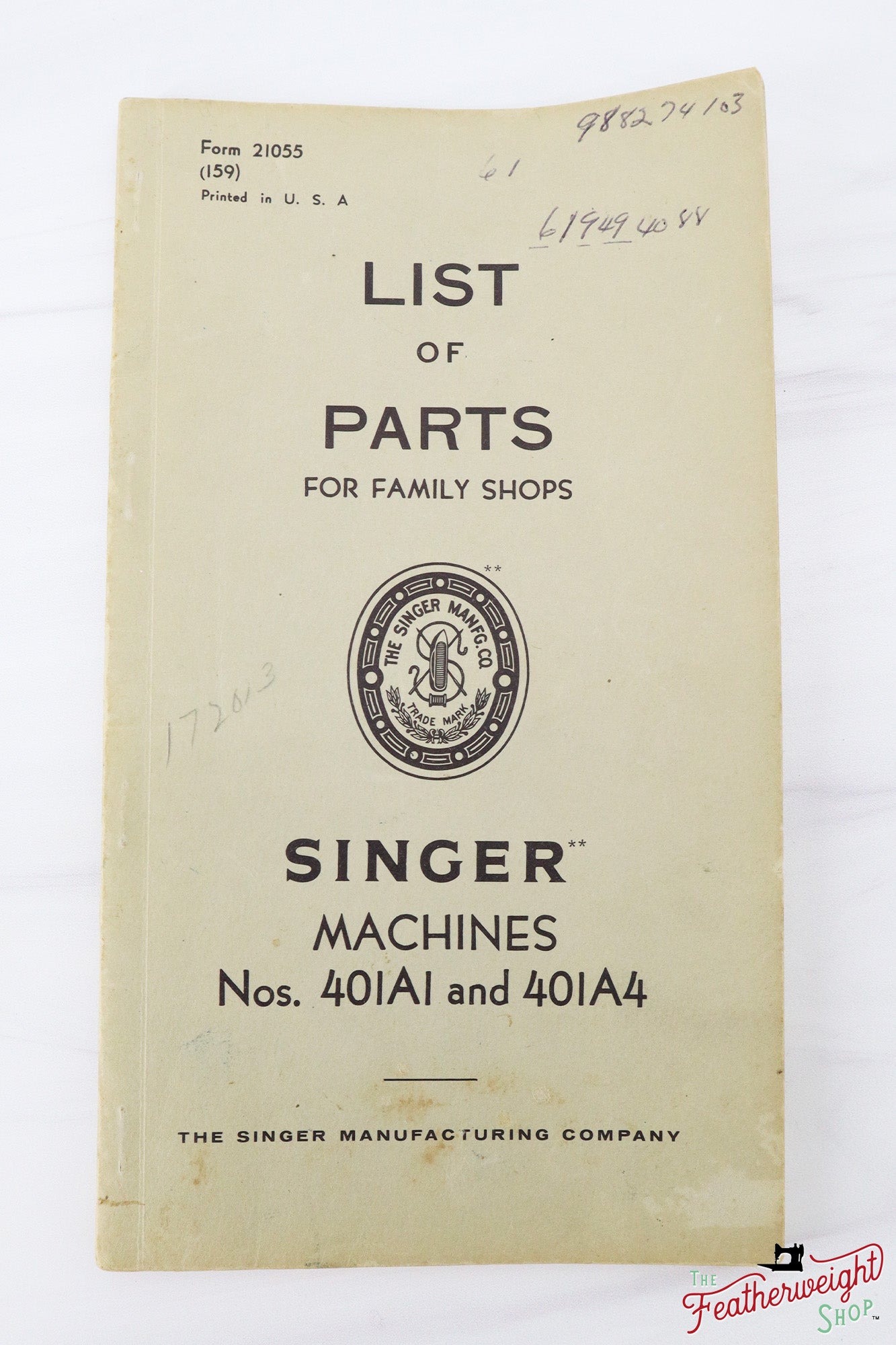 List of Parts Book, Singer 401, (Vintage Original) - RARE