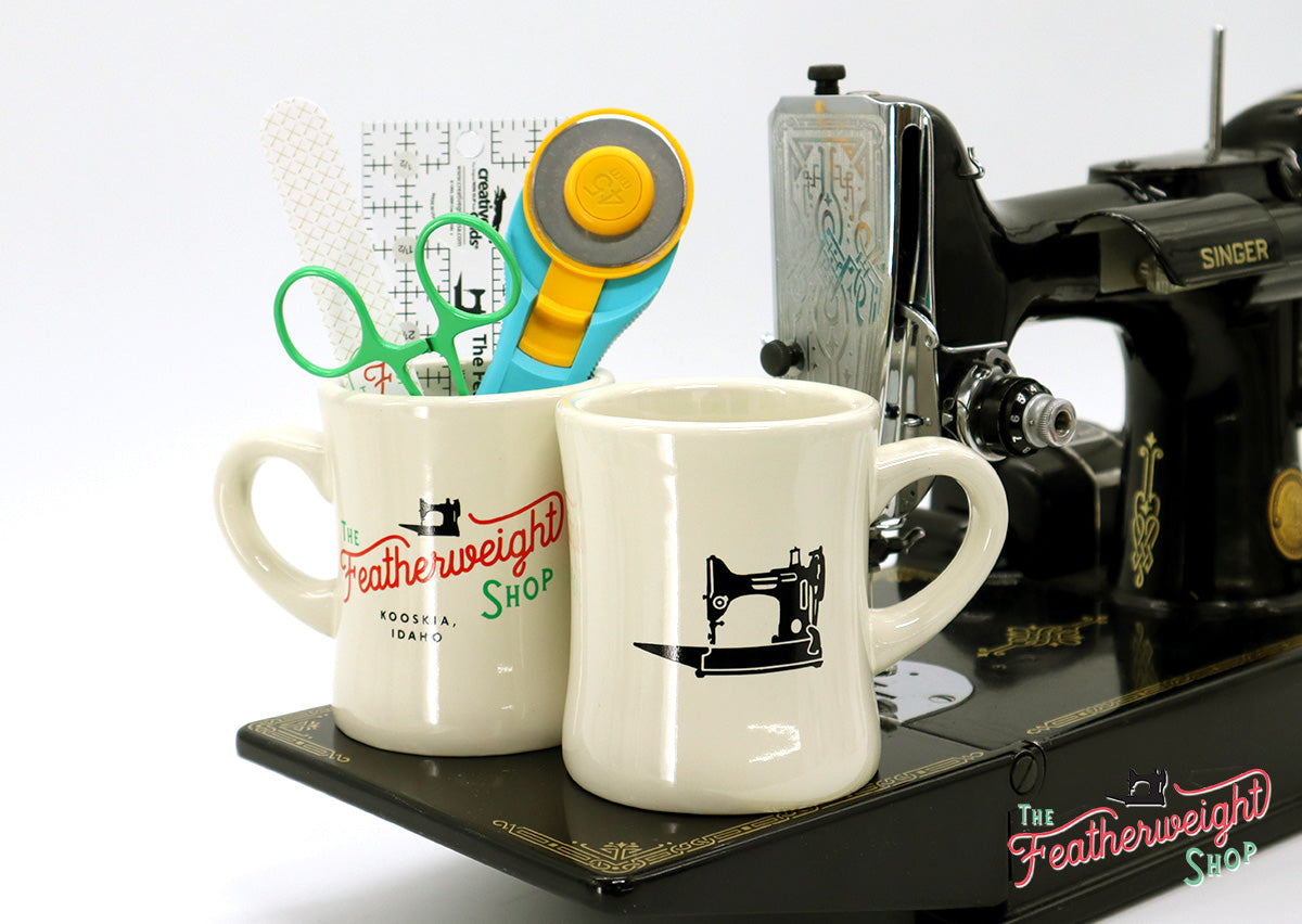 Sew Happy Vintage Singer Machine and Bobbins Coffee Mug by I Gotta
