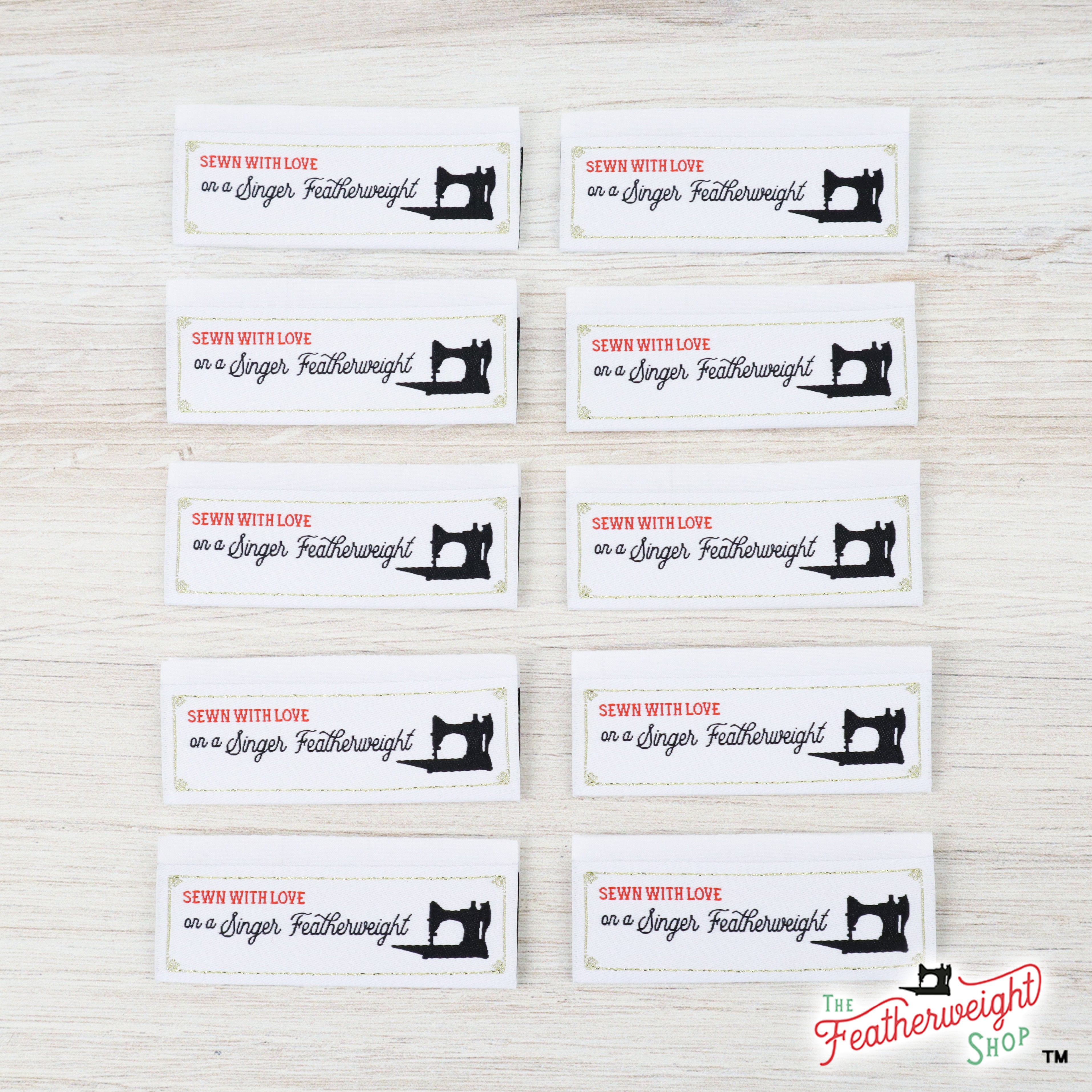 Labels, Featherweight Sewn with Love Set of 10 Woven Sew-In Tags