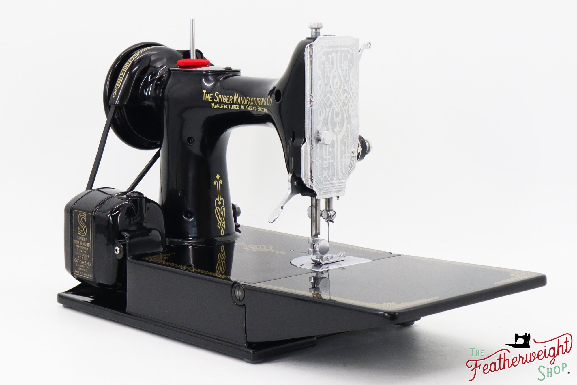 Singer Featherweight 221K Sewing Machine EF5648**, RARE Great Britain Decal - Fully Restored in Gloss Black