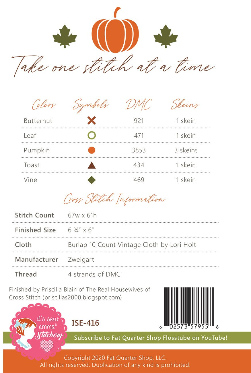 lori holt pumpkin cross stitch pattern