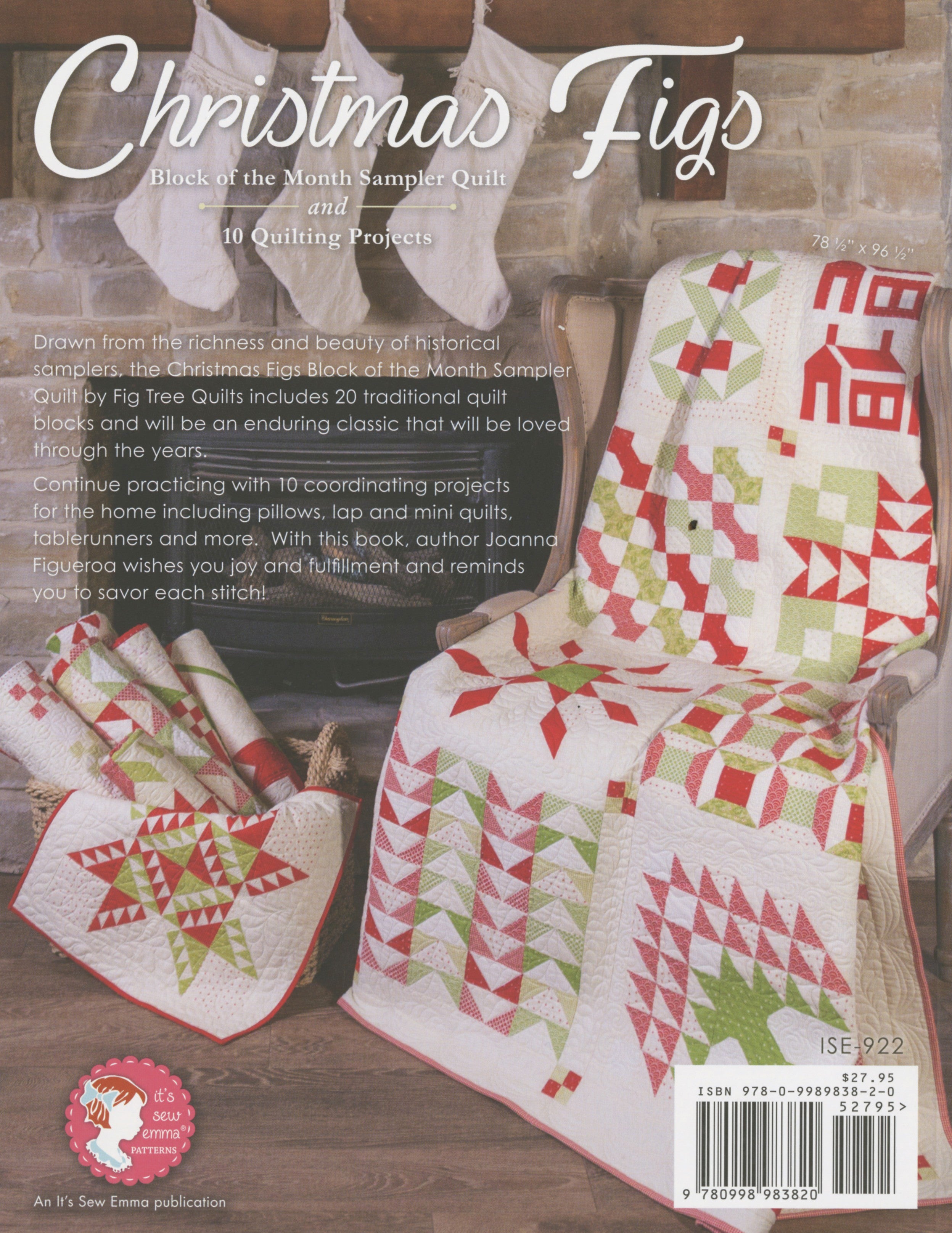 PATTERN BOOK, Christmas Figs Block of the Month Sampler Quilt by Fig Tree & Co.