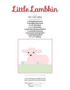 Pattern, Little Lambkin Pillow Cover / MINI Quilt by Ellis & Higgs (digital download)