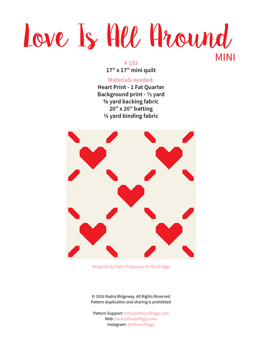 Pattern, Love is All Around MINI Quilt by Ellis & Higgs (digital download)