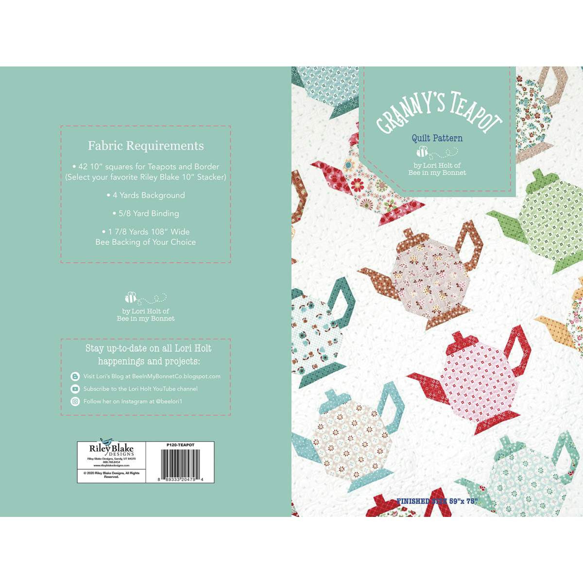 PATTERN, GRANNY'S TEAPOT Quilt Pattern by Lori Holt of Bee in my Bonnet