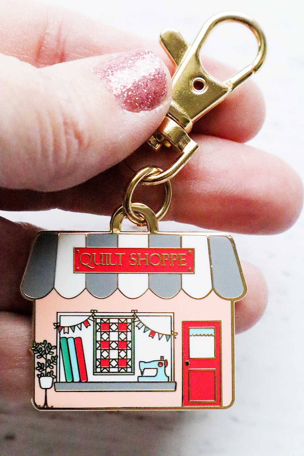 Keyring & Keychain Enamel Charm, QUILT SHOPPE by Flamingo Toes
