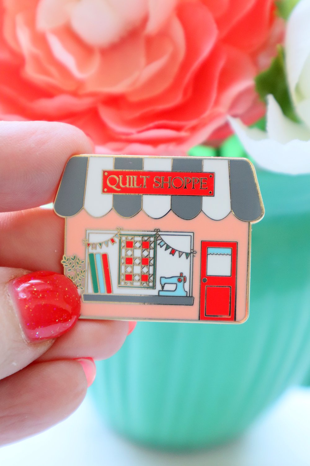 quilt shop enamel pin