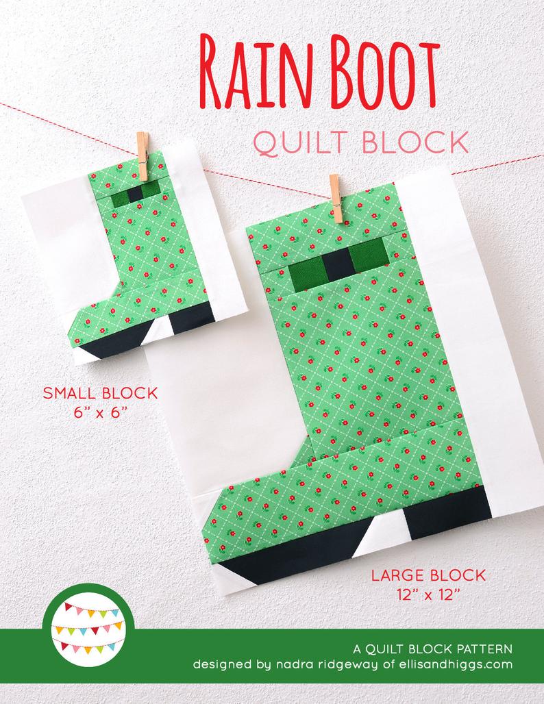 Pattern, Rain Boot Quilt Block by Ellis & Higgs (digital download)