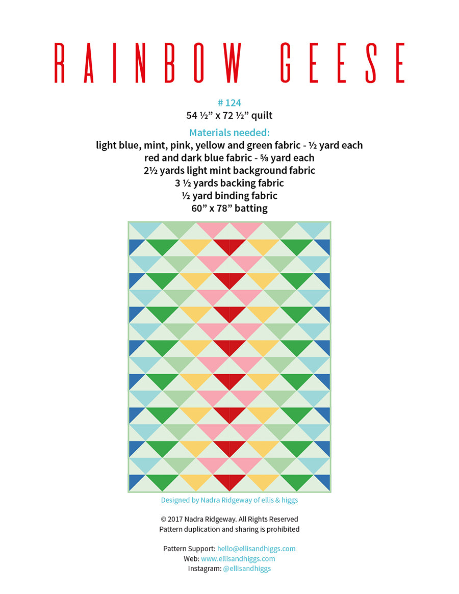Pattern, Rainbow Geese Quilt by Ellis & Higgs (digital download)