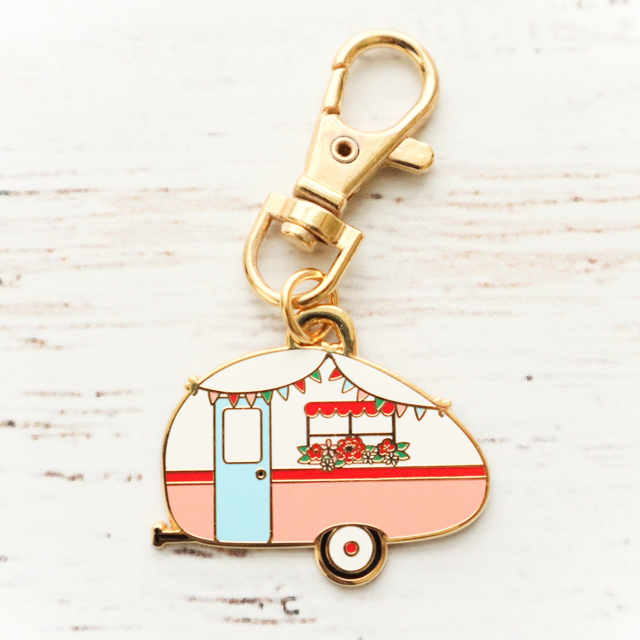 Keyring & Keychain Enamel Charm, RETRO CAMPER by Flamingo Toes